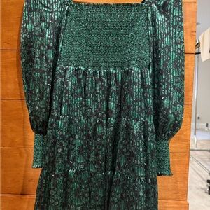 Chic Green and Black Smocked Dress